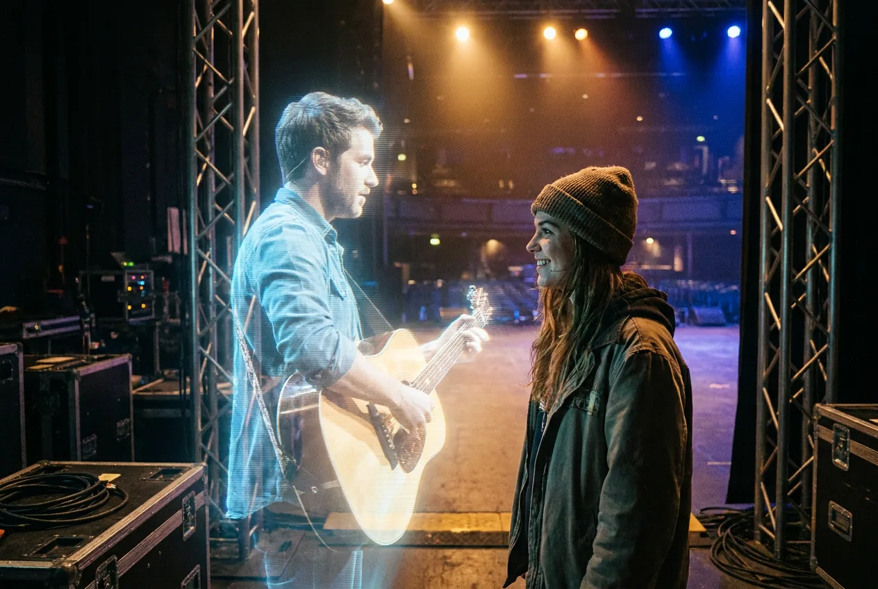 A fan meeting a performers hologram backstage