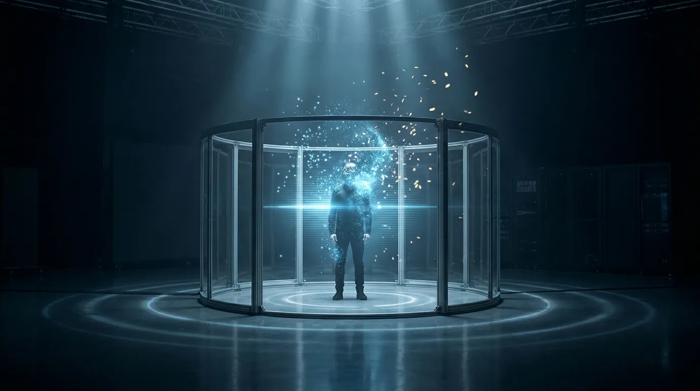 A person captured into light inside a holographic scanning rig